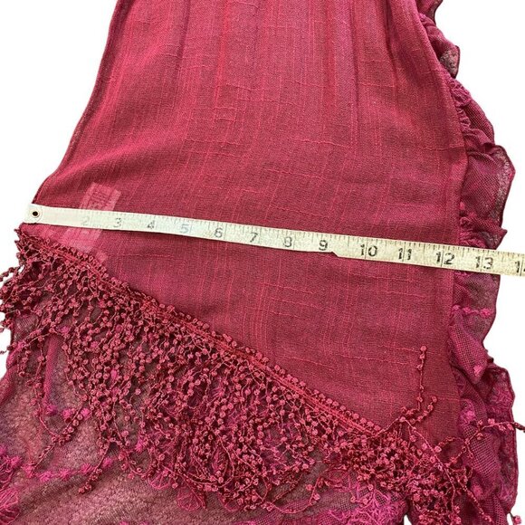 BOHO Artsy Ruffled Lacy Scarf by Coldwater Creek Burgundy Crochet Lace #335C - Picture 7 of 9